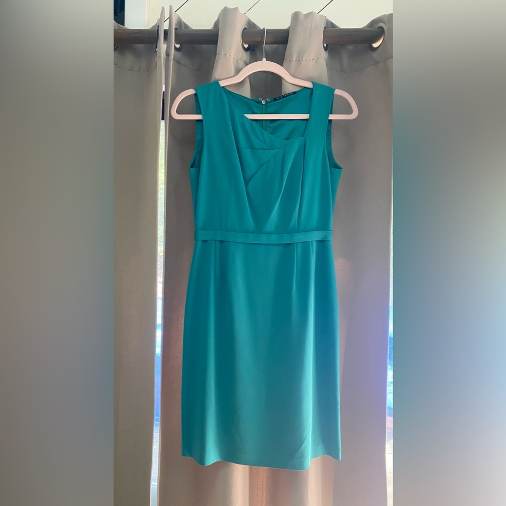 Elie Tahari Blue Sheath Midi Dress Square Neck Sleeveless